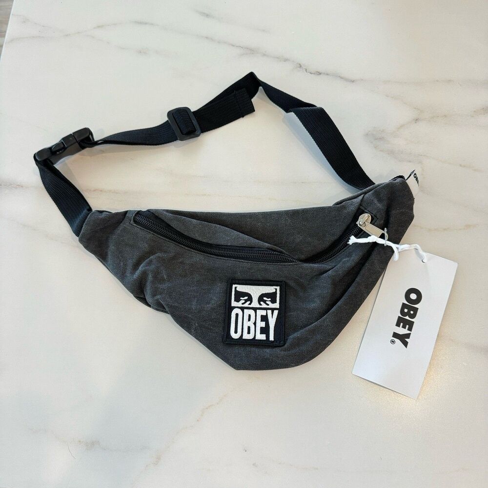 OBEY Pigment Black Washed Hip Bag Fanny Pack Crossbody Streetwear NWT Adjustable